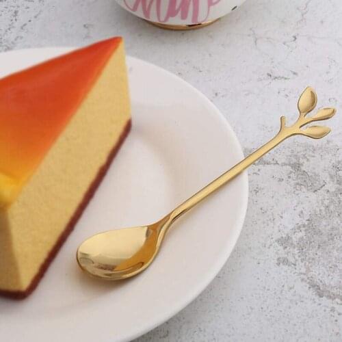 Coffee Stirring Spoon Stainless Steel Creative Branch Leaves Shape Creative Cutlery Dessert Spoon Jam Ice Cream Tea Spoon Gold(5