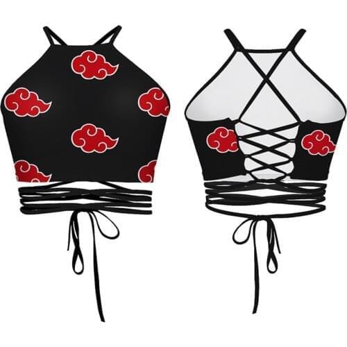 Anime NARUTO Vest Tank Top Akatsuki Cosplay Costume Crop Top Uchiha Itachi Navel Bare Vest Stylish Ladies Lace-up Camisole Tops