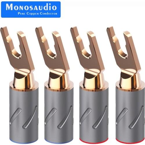 Monosaudio S900 Pure Copper Gold Rhodium Speaker Y Spade Connector AMP Banana Plug Fork Speaker Plug Hifi Audio DIY Screw Lock