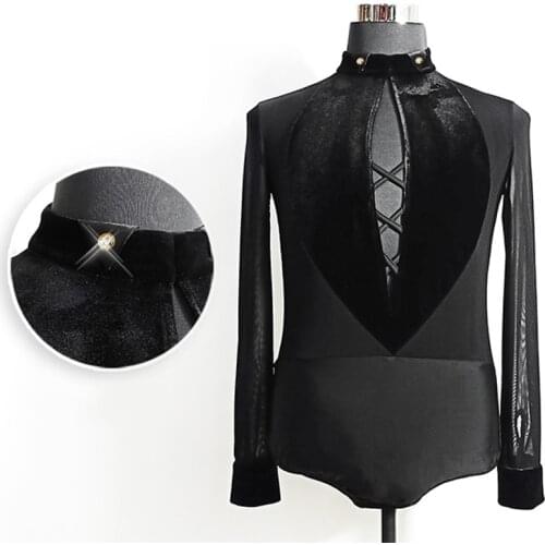 Male Latin Dance Shirt Diamond Velvet Tops Mens Professional Competition Dance Costume Tango Salsa Ballroom Show Wear VDB2575