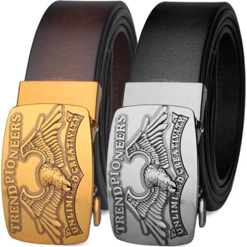 New Bronze Bat Buckle Mens Leather Belt Cow Leather Cut Retro Wind Business Hundred with Automatic Buckle Belt 3.5cm