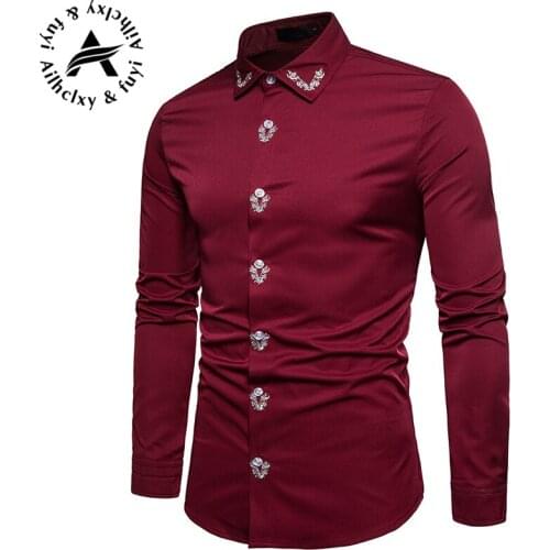 NEW Men Shirt 2018 Spring Personality Button Irregular Men Casual Shirt Long Sleeve Casual Slim Fit Maleembroidery Shirts