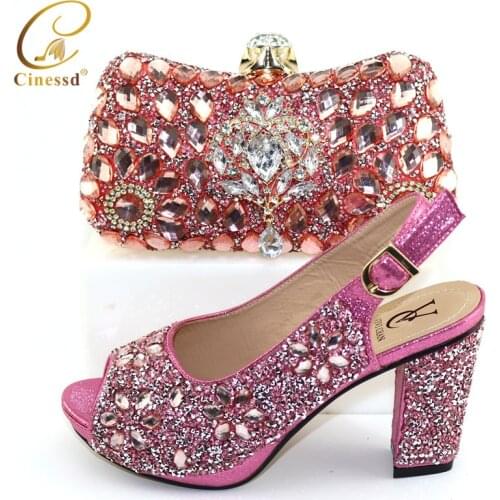 New Arrival Gold Color African Shoe and Bag Set for Party In Women Nigerian Women Wedding Shoes and Bag Set Italy Shoe and Bag