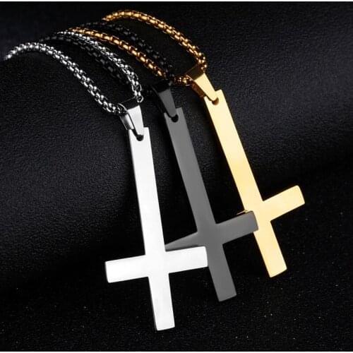 Women Men Jewelry Stainless Steel Upside Down Cross Necklace for Men Women, Inverted Pendant, 21.6" Dropship