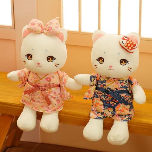 Kawaii Sakura Cat Plush Dolls Cartoon Animal Plush Toys Cute Japan Anime Kimono Cat Baby Pillows Soft Stuffed Toy Gift for Girls