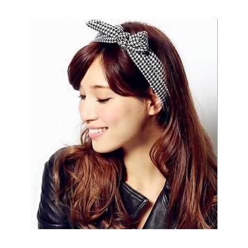 On sale 1pcs Sweet Boutique Plaid Rabbit Ear Headbands Elastic Knotted Bow Headwear Hair Accessories For Women
