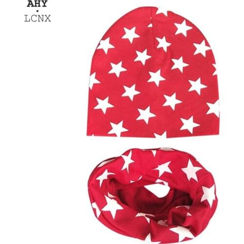 2 Pcs Baby Hat Scarf Set Solid Color Cotton Stars Print Girls Boys Beanie Cap Neckerchief Spring Autumn Warm Hats Children Caps