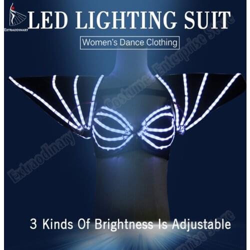 LED Bra wing Costume White Stage Performance Accessories Party LED Christmas Clothing 3 Modes