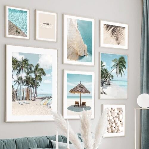 Tropical Coconut Tree White Sandy Beach Wall Art Canvas Painting Nordic Posters And Prints Wall Pictures For Living Room Decor