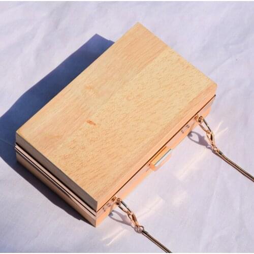 Vintage wooden clip box women shoulder bags designer chains crossbody bag luxury lady evening clutches female party small purses