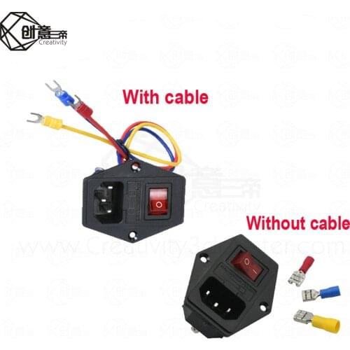 10A 250V Power switch AC 3pin AC power socket with red triple Rocker Switch tripod feet of copper with fuse for 3d printer