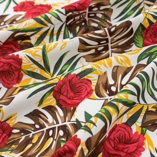 Bright Red Rose Print Cotton Fabric For Dress Tissus Coton Imprimé Sewing Telas Algodon Estampadas Ткань Au Mètre Tissu Vestidos