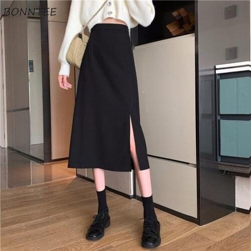 Skirts Women Large Size 4XL Solid Split Design High Waist Spring-autumn Casual All-match Minimalist Fashion Ulzzang Students New