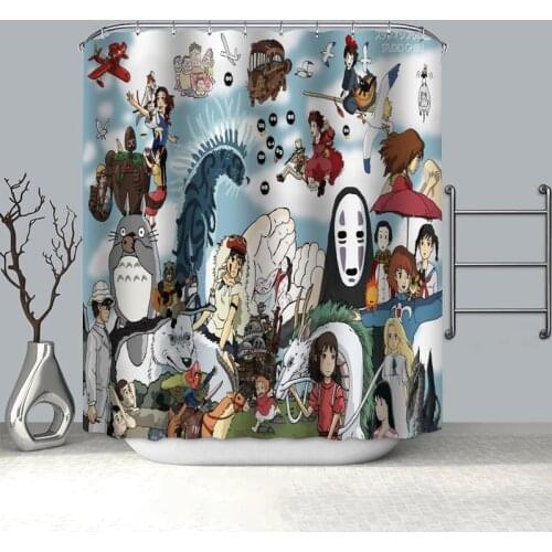 Custom Spirited Away Anime Shower Curtain Modern Style Set Hook Natural Landscape Home Decoration Bathroom Curtains Frabic Print