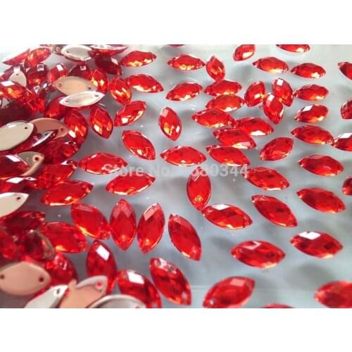 Zbroh 6*12mm Navette shape flatback Sew on stone red colour gem acryl crystal strass diamond 300pcs/lot