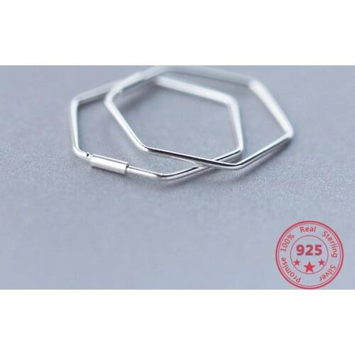 Real 925 Sterling Silver Minimalist Geometric Hollow Polygon Hoop Earrings For Women Party Fine Jewelry Accessories Gift