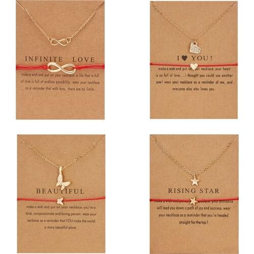 Belleper Simple Infinite Love Necklace & Bracelet Set Wish Card Women Heart Round Butterfly Star Bracelet Necklace Jewelry Sets