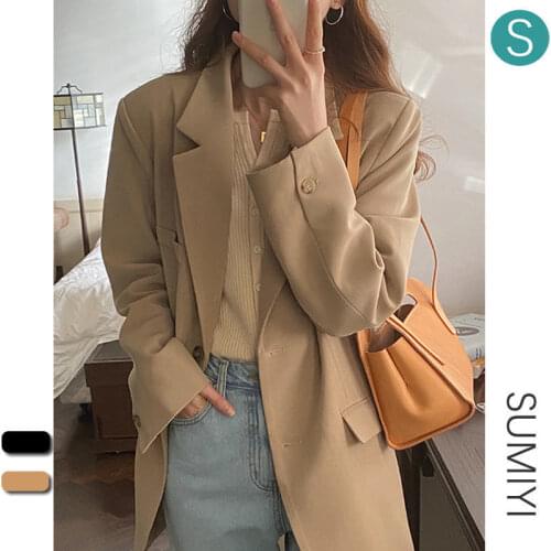 2021 Autumn Female Simple Style Casual Outwear Single Breasted Long Sleeve Office Khaki Black Jackets Blazer With Pockets
