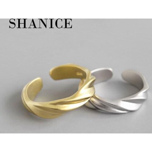 SHANICE Gold Color Irregular Twist Gloss and Matte Finish Simple Ring 925 Sterling Silver Open Ring For Women Anti-Allergy