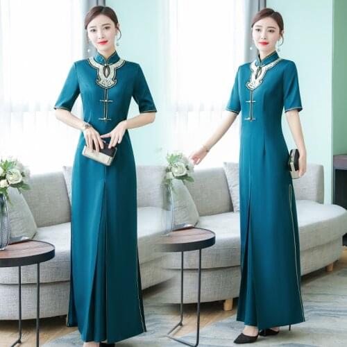 Robe Vintage Femme 2020 New Arrival Maxi Formal Dress Women Elegant Mandarin Collar Half Sleeve Vestidos FF2502
