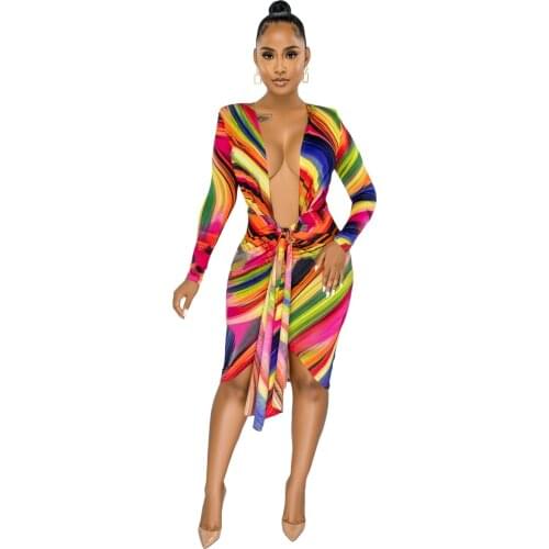 Office Lady French Vintage Sheath Knee Length Dresses For Womens Outfits Long Sleeve Deep V Neck Sexy Dress Robe Wholesale