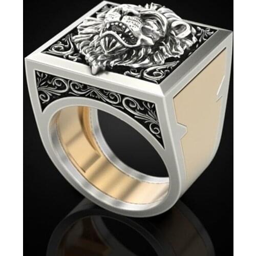 Golden Lion Head Ring Stainless Steel Cool Boy Band Party Lion Ring Domineering Mens Ring Golden Lion Head Ring Unisex Jewelry