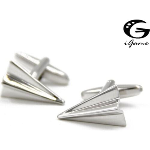 IGame 1 pair Fashion Cuff Links Silver Color Novelty Brass Paper Airplanes Design