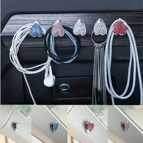 1pcs Car Hook Creative Love Inlaid Diamond Car Adhesive Multi-purpose Mini Car Seat Back Hidden Multifunctional Small Hook