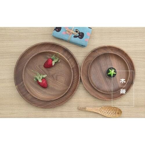 1PC Black Walnut Wood Plate Western Round Wooden Pizza Snacks Dessert Wooden Tray Popular Wood Eco-friendly Dishes MF 021