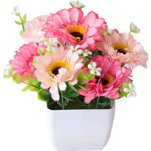 1pc Artificial Chrysanthemum Fake Flower Potted Plant Lifelike Gypsophila Wood Pot Bonsai Home Garden Wedding Decoration