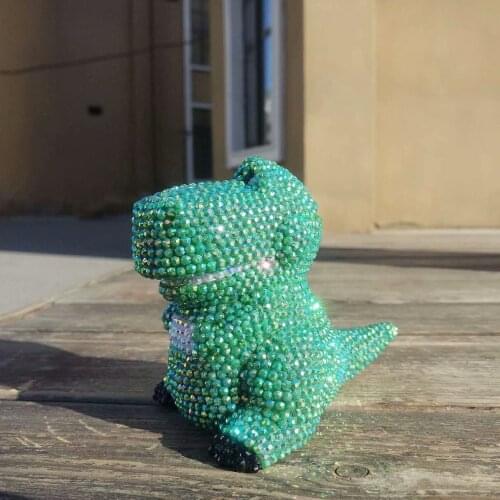 11cm Sparkling Dinosaur Figurine Full Rhinestones Tyrannosaurus Piggy Bank Coin Box Home Decoration Accessories for Living Room