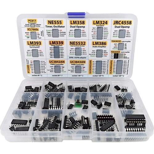 150 Pcs Opamp Oscillator Timer Optocoupler IC Pwm IC Chip Assortment Operational Amplifier PC817 NE555 LM358 LM324 JRC4558