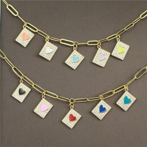 18inch 10pcs/lot New heart shape cz/enamel necklace,multicolor plated cz component jewelry,popular copper necklace wholesale