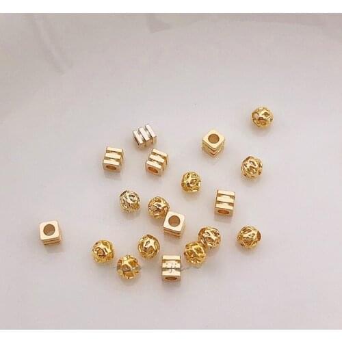 18k bag gold beads color preservation square beads hollow round beads loose beads diy beaded bracelet material