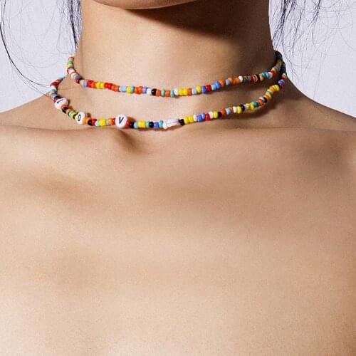 2Pcs/Set Bohemian Summer Beach Women LOVE Letter Colorful Beaded Choker Necklace