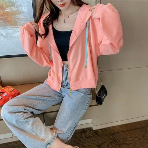 Women 2021 Spring Fashion Long Sleeve Zipper Coats Female Casual Streetwear Hoodie Ladies Solid Color Sweatshirt Jackets W171