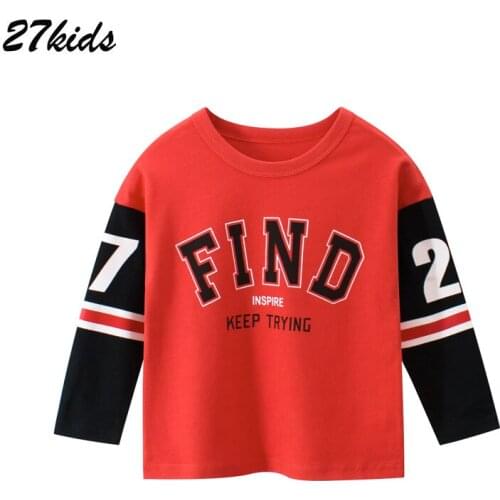 27kids Spring Boys Girls Cartoon Cotton Letter print T Shirts Children Tees Boy Girl Long Sleeve T Shirts Kids Tops Boys Shirts