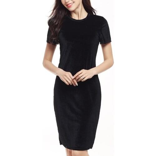 Velvet Dress Women Velour Short Sleeve Sukienka Sexy Pencil Tight Party Dress Short Bodycon Xxl High Waist Soft Dress Round Neck
