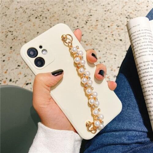 Blingbling Cute Pearls Wrist Chian Phone Cases for iphone 12 Pro 11 pro max X XS XR 7 8 Plus SE 2020 Strap TPU Silicon Cover