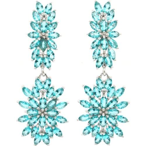 48x23mm New Statement Jewelry for Women Earrings Created Violet Tanzanite Wedding Party Fashion Eye Catching Silver Earrings