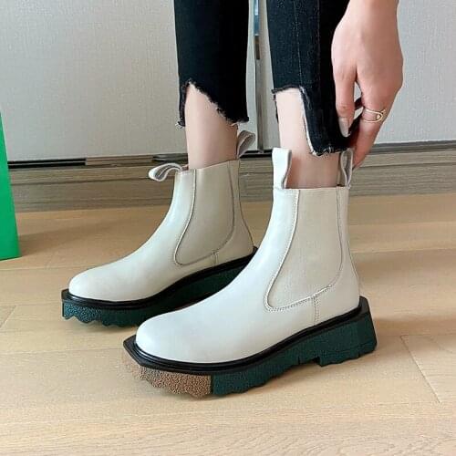 Falajoy Chelsea Ankle Boots Genuine Leather Slip on Patchwork Winter Autumn White Booties for Women Brand Luxury Plus Size 41