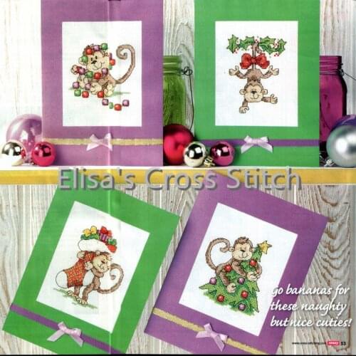 CD192 14ct DIY Greeting Card Art Popular Full Set CrossStitch Greeting CardBirthday Christmas Gift Flowers Monkey