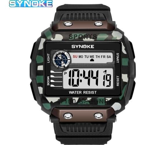 SYNOKE New Men Sports Electronic Watch Big Screen 5ATM Waterproof Digital Watch Sport Watch For Male Multi-Function Wristwatch