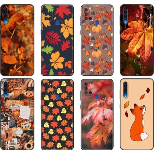 Black tpu Case For Samsung Galaxy A50 50S A30S A10 A01 A11 A21S A31 A41 A51 A71 M21 M30S S10 LITE Autumn leaves fall fox pumpkin
