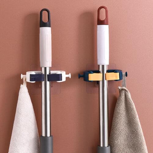 Punch-free Mop Broom Holder Wall Mounted Mop Holder Storage Broom Hanger Mop Hook Kitchen Bathroom Organizer