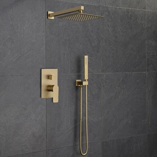 Bathroom Shower Set Brushed Gold Rain Shower Faucet Wall or Ceiling Wall Mounted Shower Mixer 8-12" Shower Head