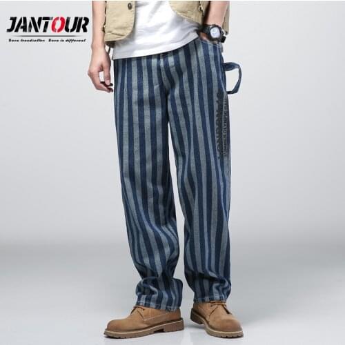Loose Straight Men Jeans Stripe Denim Man Streetwear Harajuku Long Pants Cotton Letter printing Trousers Large Size 3xl