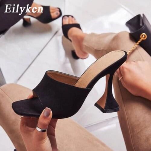 Eilyken Size 35-42 Woman Summer Square head Serpentine slippers Sandals Fashion Wine Glass Mules High Heels Slipper Shoes