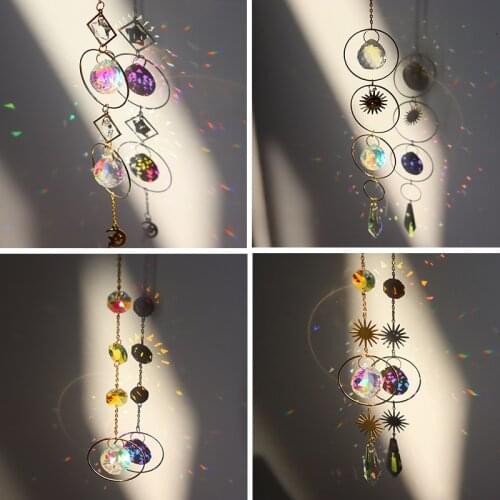 Crystal Wind Chime Star Moon Pendant Colorful Beads Hanging Drop for Outdoor Indoor Garden Window Wedding Curtain Chandelier DIY