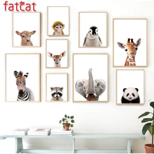 FATCAT 5d diy diamond painting elephant zebra giraffe panda koala animals 100% diamond embroidery nordic style home decor AE002